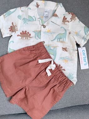 Carter's Dino Print Button-Up with Shorts